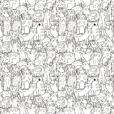 Fabric roller blind with a drawn cats print