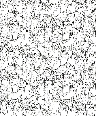 Fabric roller blind with a drawn cats print