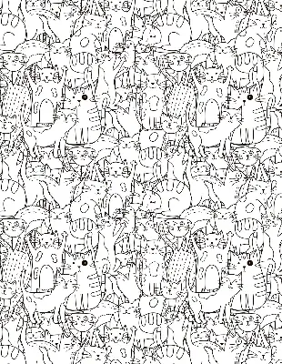 Fabric roller blind with a drawn cats print