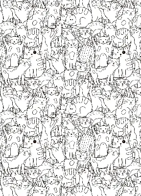 Fabric roller blind with a drawn cats print