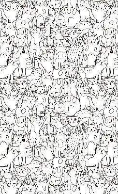 Fabric roller blind with a drawn cats print
