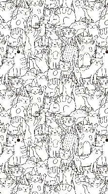 Fabric roller blind with a drawn cats print