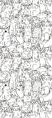 Fabric roller blind with a drawn cats print