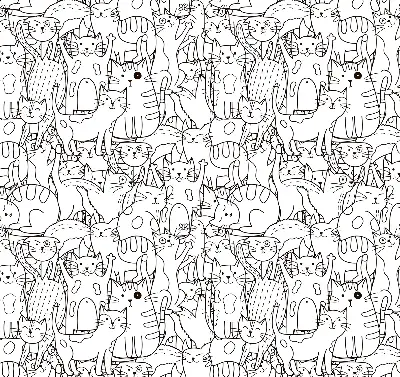 Fabric roller blind with a drawn cats print