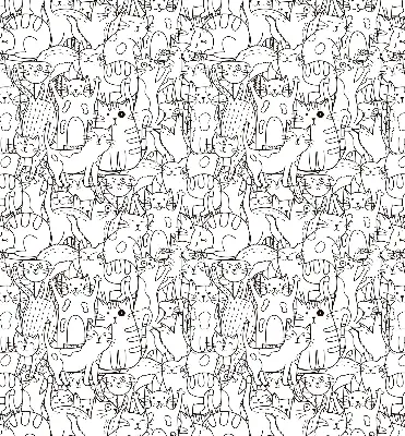 Fabric roller blind with a drawn cats print