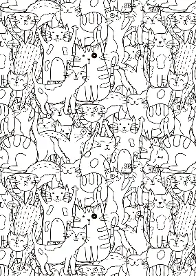 Fabric roller blind with a drawn cats print