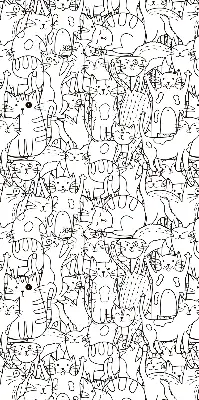 Fabric roller blind with a drawn cats print