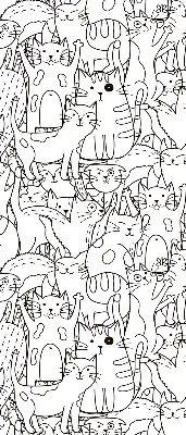 Fabric roller blind with a drawn cats print