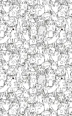 Fabric roller blind with a drawn cats print