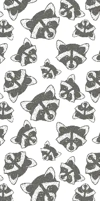 Modern roller blind with a drawn raccoons pattern