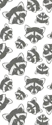 Modern roller blind with a drawn raccoons pattern