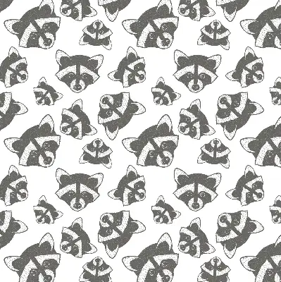 Modern roller blind with a drawn raccoons pattern