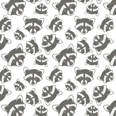 Modern roller blind with a drawn raccoons pattern