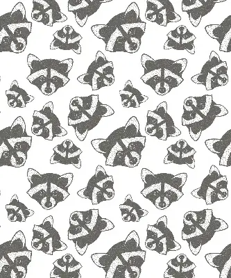 Modern roller blind with a drawn raccoons pattern