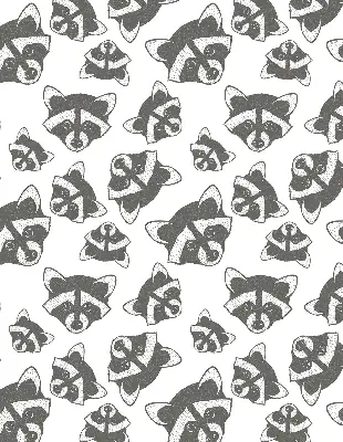 Modern roller blind with a drawn raccoons pattern