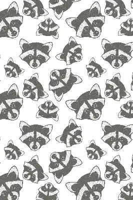 Modern roller blind with a drawn raccoons pattern