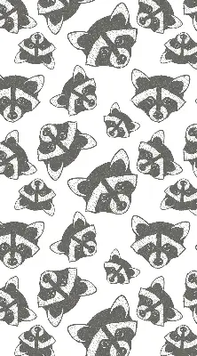 Modern roller blind with a drawn raccoons pattern