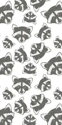Modern roller blind with a drawn raccoons pattern