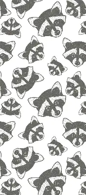 Modern roller blind with a drawn raccoons pattern