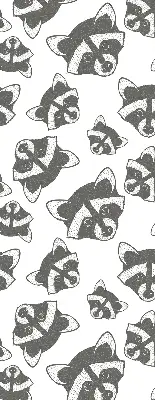 Modern roller blind with a drawn raccoons pattern