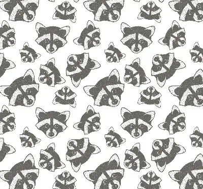 Modern roller blind with a drawn raccoons pattern