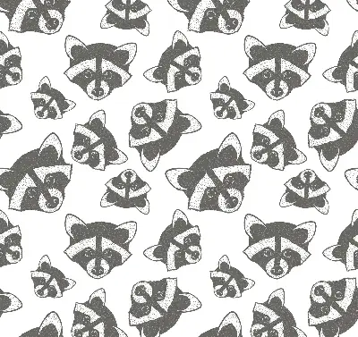 Modern roller blind with a drawn raccoons pattern