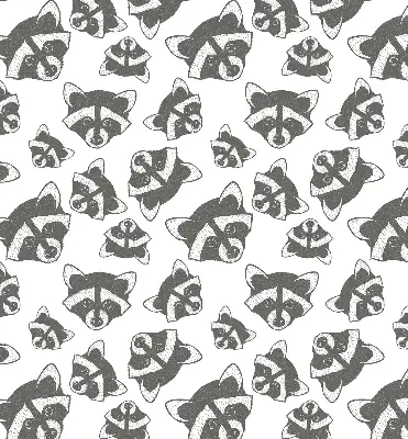 Modern roller blind with a drawn raccoons pattern