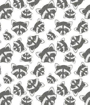 Modern roller blind with a drawn raccoons pattern