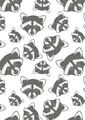 Modern roller blind with a drawn raccoons pattern