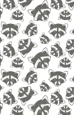 Modern roller blind with a drawn raccoons pattern