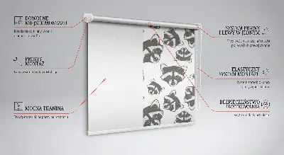Modern roller blind with a drawn raccoons pattern