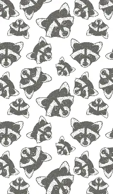 Modern roller blind with a drawn raccoons pattern
