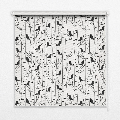 Roller blind for large window Drawn birds and trees