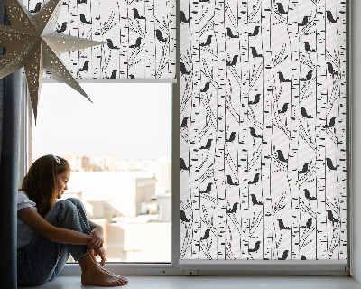 Roller blind for large window Drawn birds and trees