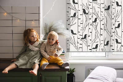 Roller blind for large window Drawn birds and trees