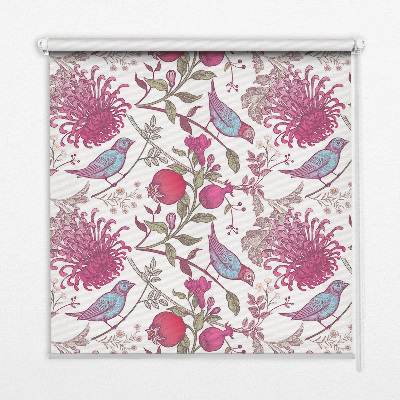 Fabric roller blind Colorful birds among the flowers