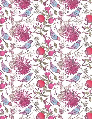 Fabric roller blind Colorful birds among the flowers
