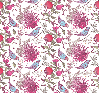 Fabric roller blind Colorful birds among the flowers