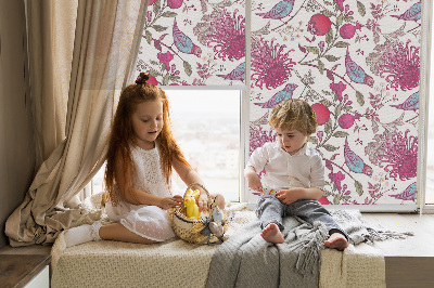 Fabric roller blind Colorful birds among the flowers