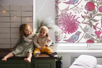 Fabric roller blind Colorful birds among the flowers