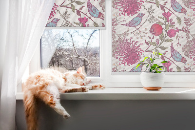 Fabric roller blind Colorful birds among the flowers