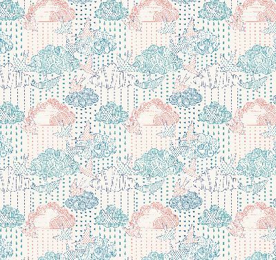 Fabric roller blind with a colorful cloud pattern