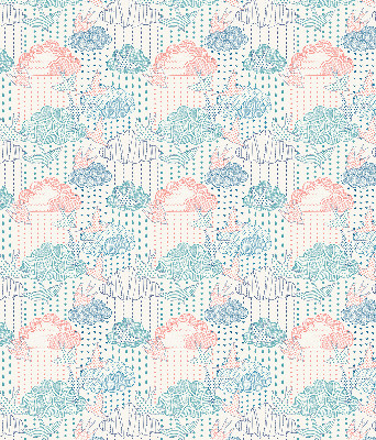 Fabric roller blind with a colorful cloud pattern