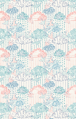 Fabric roller blind with a colorful cloud pattern