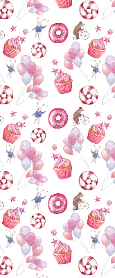 Modern roller blind Pink balloons, donuts, and bunnies