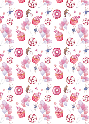 Modern roller blind Pink balloons, donuts, and bunnies