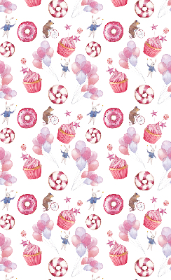 Modern roller blind Pink balloons, donuts, and bunnies