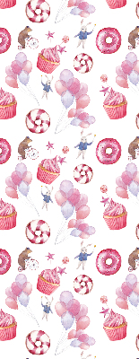 Modern roller blind Pink balloons, donuts, and bunnies
