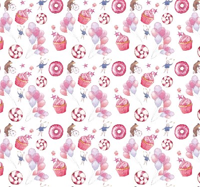 Modern roller blind Pink balloons, donuts, and bunnies