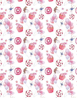 Modern roller blind Pink balloons, donuts, and bunnies